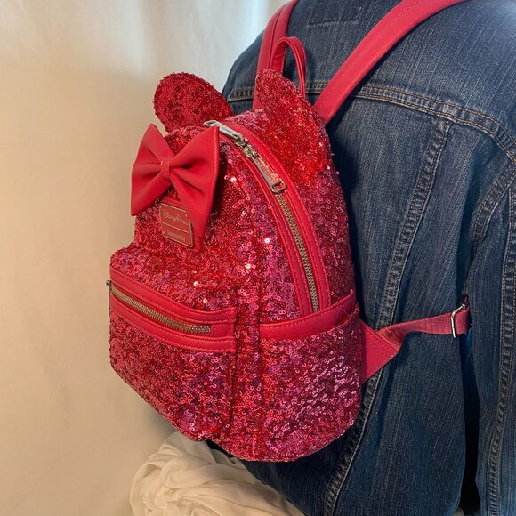 Loungefly Disney Parks Hot Pink Sequin Mini Backpack - Discontinued, Pre-Loved - Picture 3 of 14